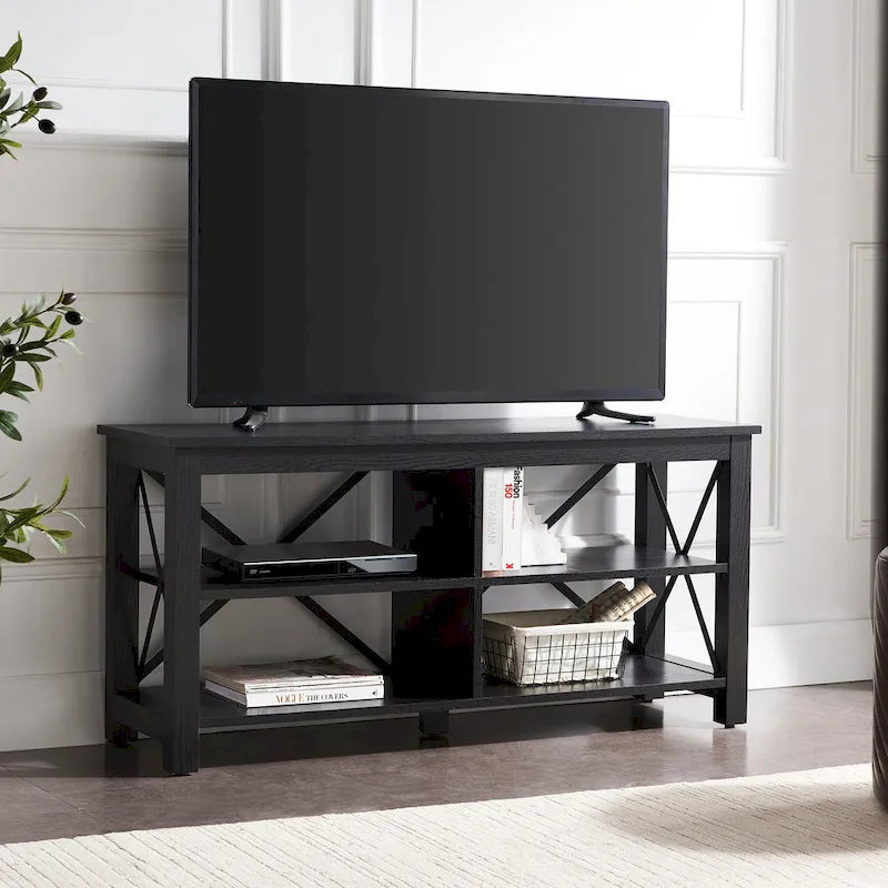 Meuble TV de ferme de 50 po avec accents métalliques en X et étagères ouvertes