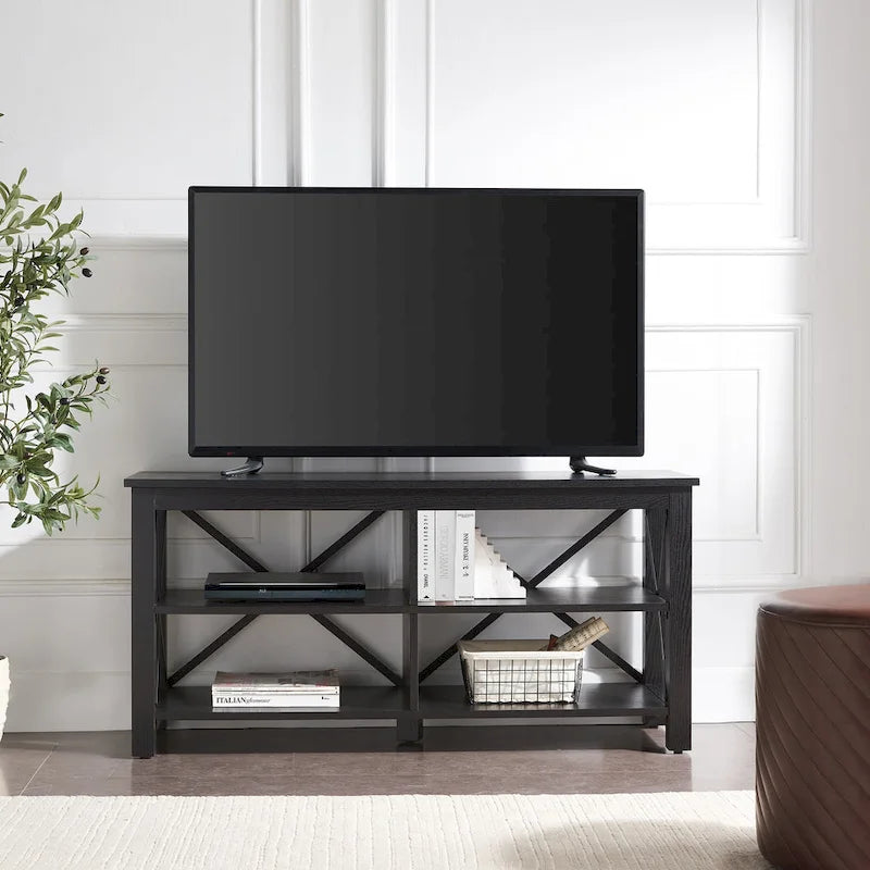Meuble TV de ferme de 50 po avec accents métalliques en X et étagères ouvertes