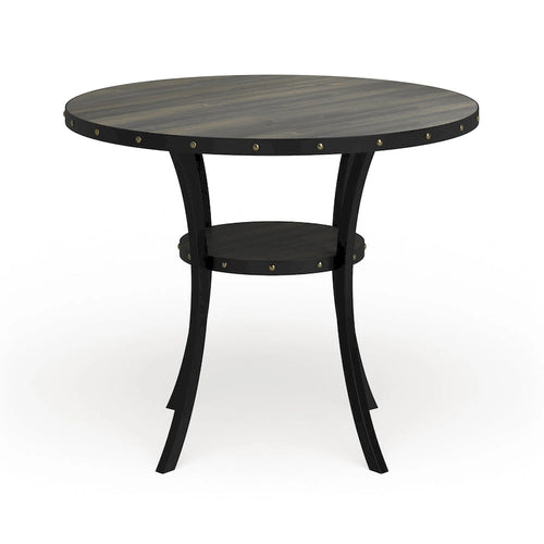 Table de salle à manger ronde de 48" de hauteur comptoir avec détails cloutés et étagère ouverte