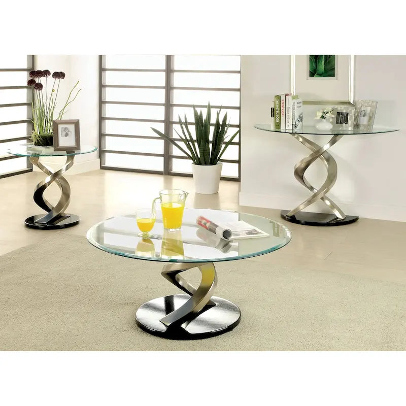 Table basse ronde en verre de 38 pouces avec piédestal double hélice