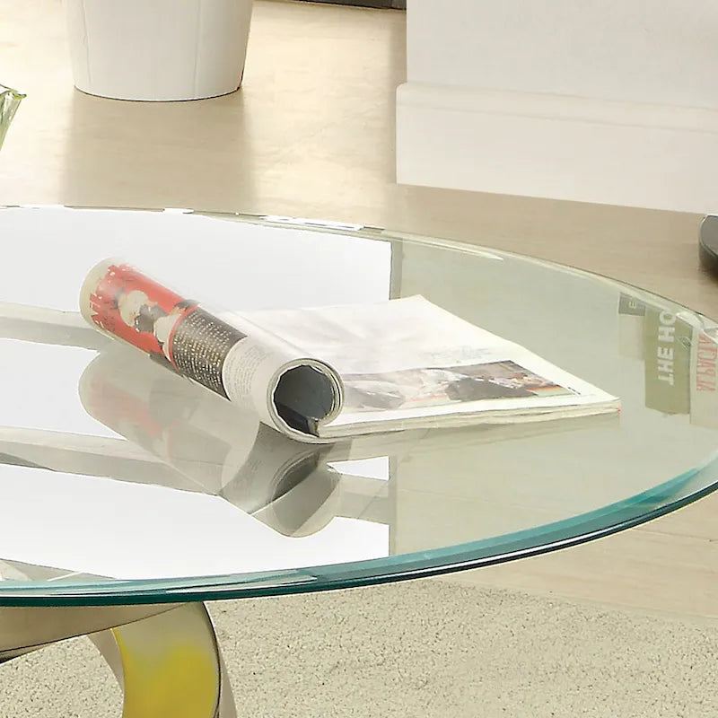 Table basse ronde en verre de 38 pouces avec piédestal double hélice