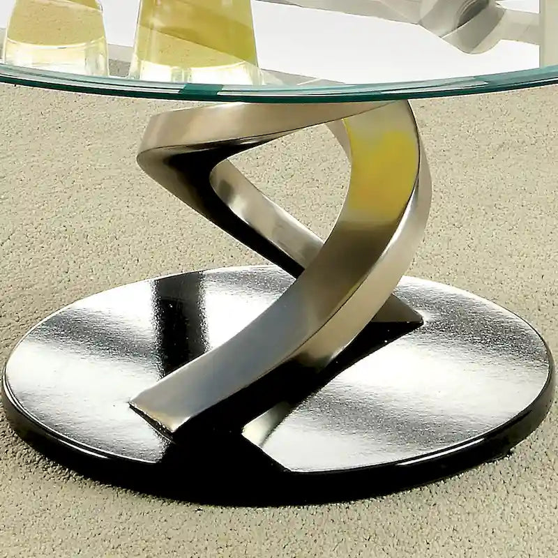 Table basse ronde en verre de 38 pouces avec piédestal double hélice