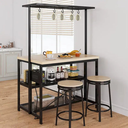 Meuble d'îlot de cuisine de 47" avec support micro-ondes, étagères de rangement et crochets
