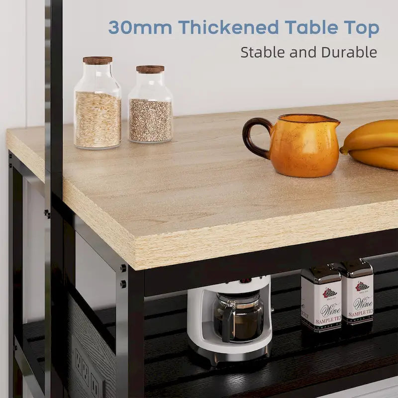 Meuble d'îlot de cuisine de 47" avec support micro-ondes, étagères de rangement et crochets