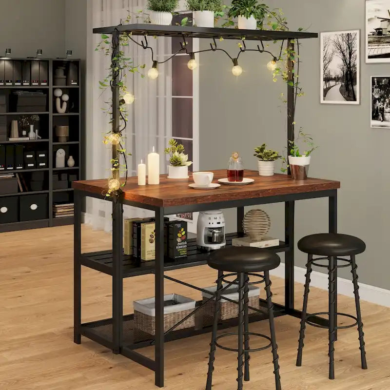 Meuble d'îlot de cuisine de 47" avec support micro-ondes, étagères de rangement et crochets