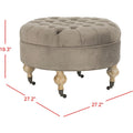 Pouf ottoman rond capitonné avec revêtement en lin et cadre en bois massif – Roulettes