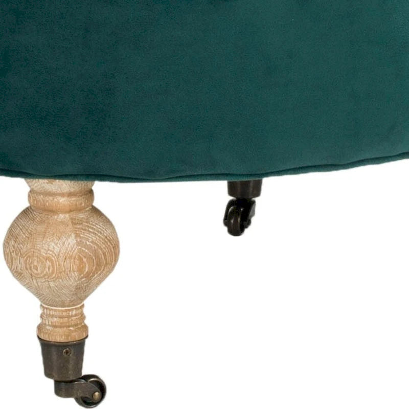 Pouf ottoman rond capitonné avec revêtement en lin et cadre en bois massif – Roulettes