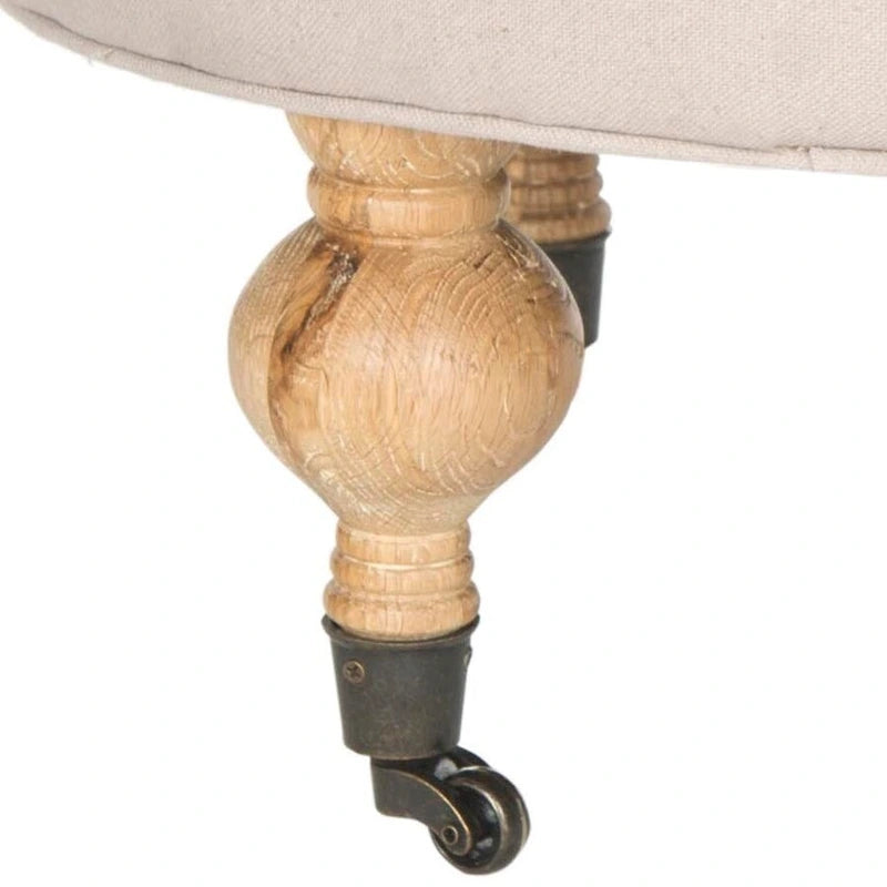 Pouf ottoman rond capitonné avec revêtement en lin et cadre en bois massif – Roulettes