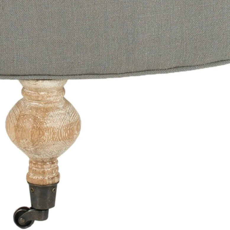 Pouf ottoman rond capitonné avec revêtement en lin et cadre en bois massif – Roulettes