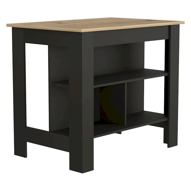 Table à manger îlot de cuisine en bois avec 3 étagères de rangement