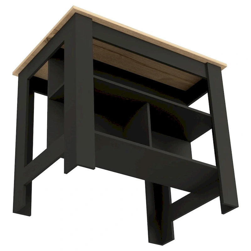 Table à manger îlot de cuisine en bois avec 3 étagères de rangement