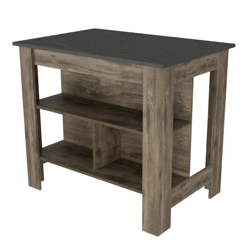 Table à manger îlot de cuisine en bois avec 3 étagères de rangement