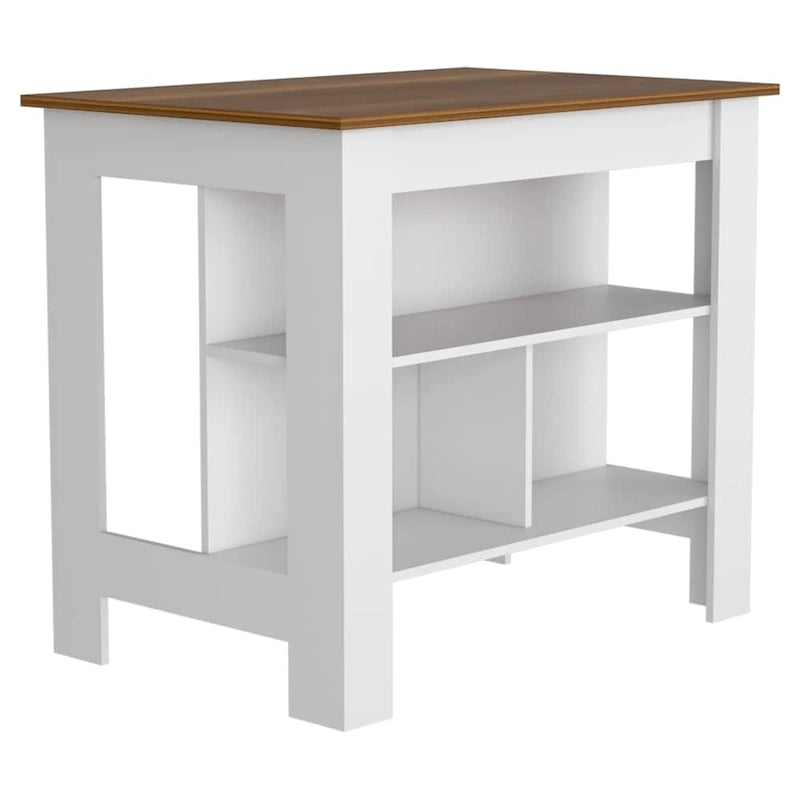 Table à manger îlot de cuisine en bois avec 3 étagères de rangement