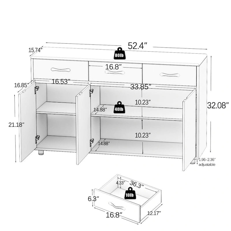 Buffet moderne avec 3 tiroirs et 3 portes – Console de rangement