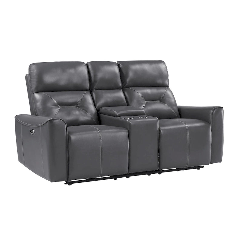 Causeuse inclinable électrique double de 73 po en similicuir gris foncé