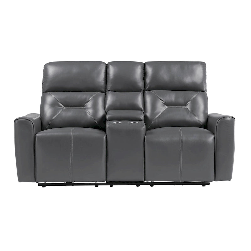 Causeuse inclinable électrique double de 73 po en similicuir gris foncé