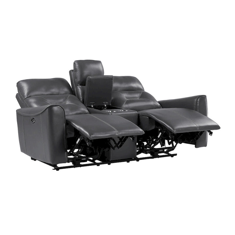 Causeuse inclinable électrique double de 73 po en similicuir gris foncé