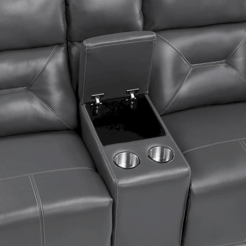 Causeuse inclinable électrique double de 73 po en similicuir gris foncé