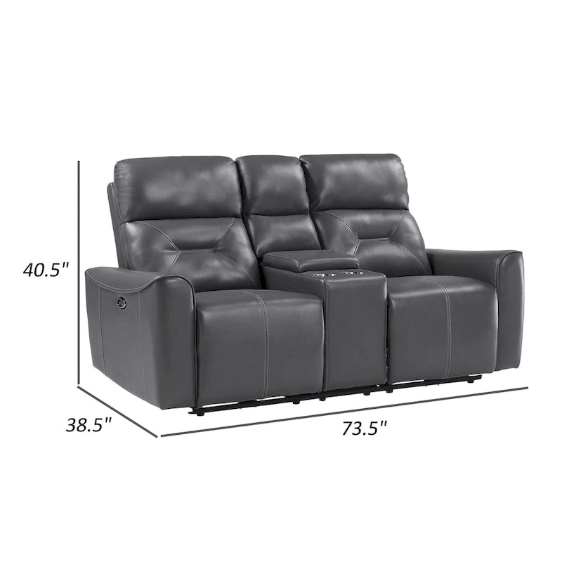 Causeuse inclinable électrique double de 73 po en similicuir gris foncé