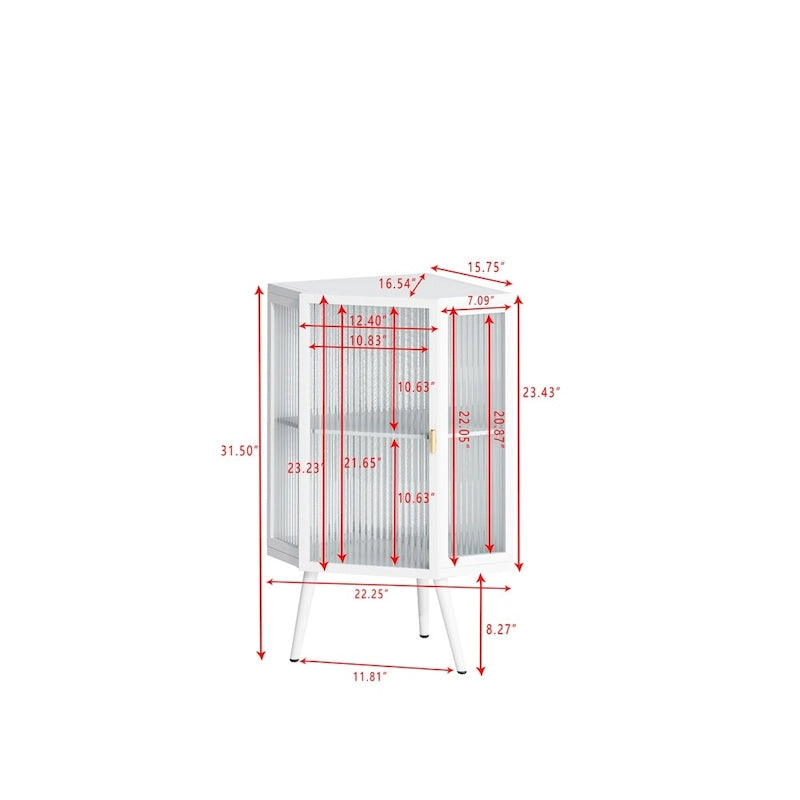 Meuble d'angle bas avec porte en verre trempé et étagères de rangement multi-niveaux