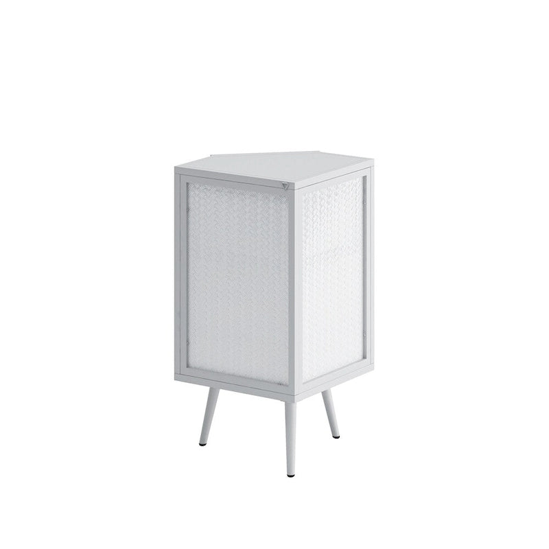 Meuble d'angle bas avec porte en verre trempé et étagères de rangement multi-niveaux