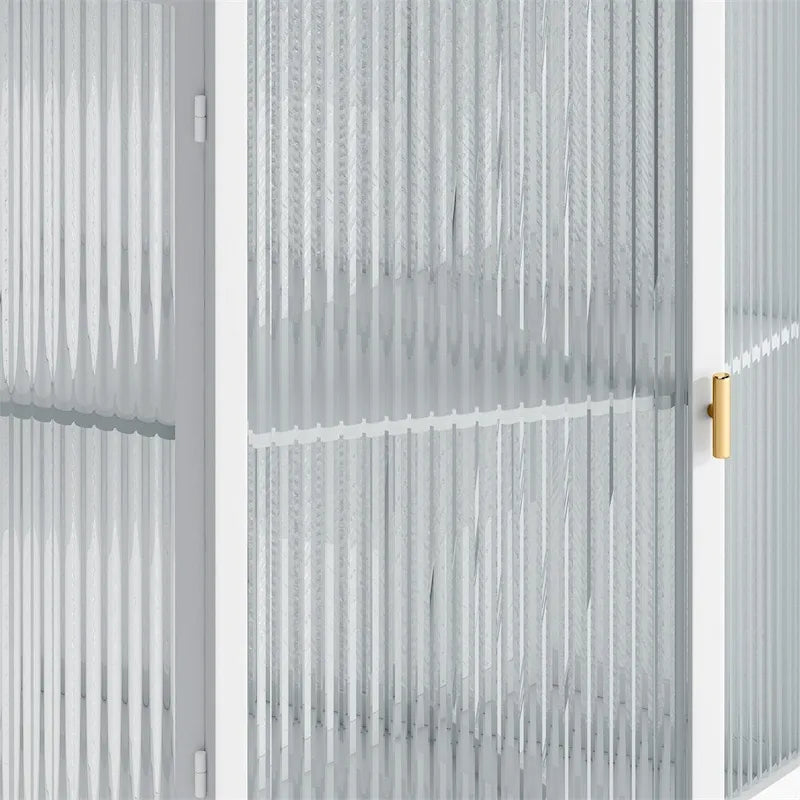 Meuble d'angle bas avec porte en verre trempé et étagères de rangement multi-niveaux