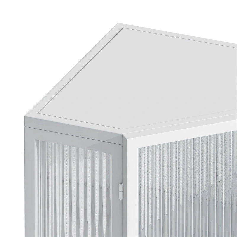 Meuble d'angle bas avec porte en verre trempé et étagères de rangement multi-niveaux