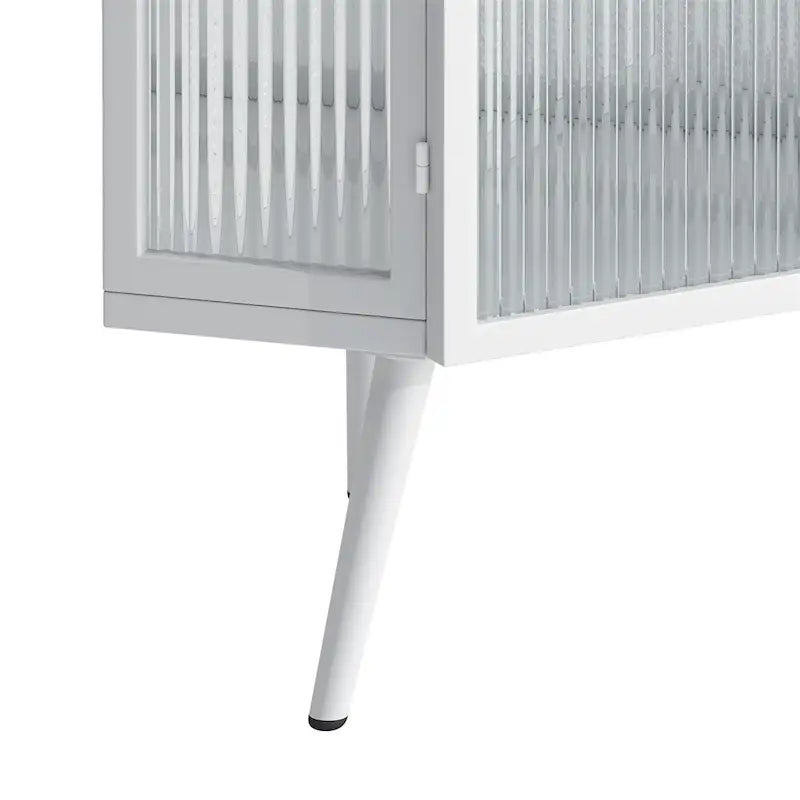 Meuble d'angle bas avec porte en verre trempé et étagères de rangement multi-niveaux