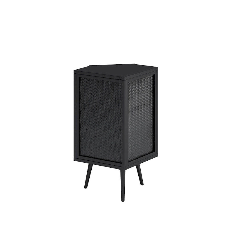 Meuble d'angle bas avec porte en verre trempé et étagères de rangement multi-niveaux