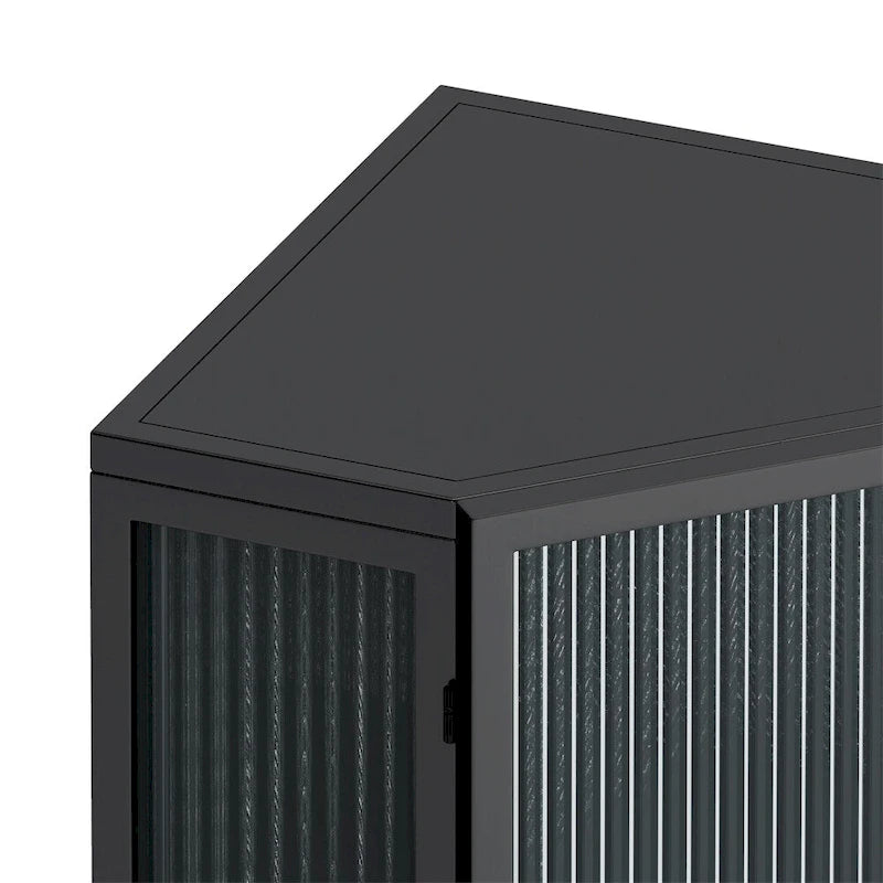 Meuble d'angle bas avec porte en verre trempé et étagères de rangement multi-niveaux