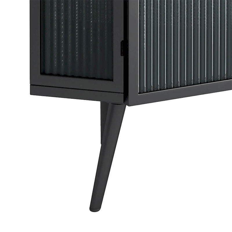 Meuble d'angle bas avec porte en verre trempé et étagères de rangement multi-niveaux