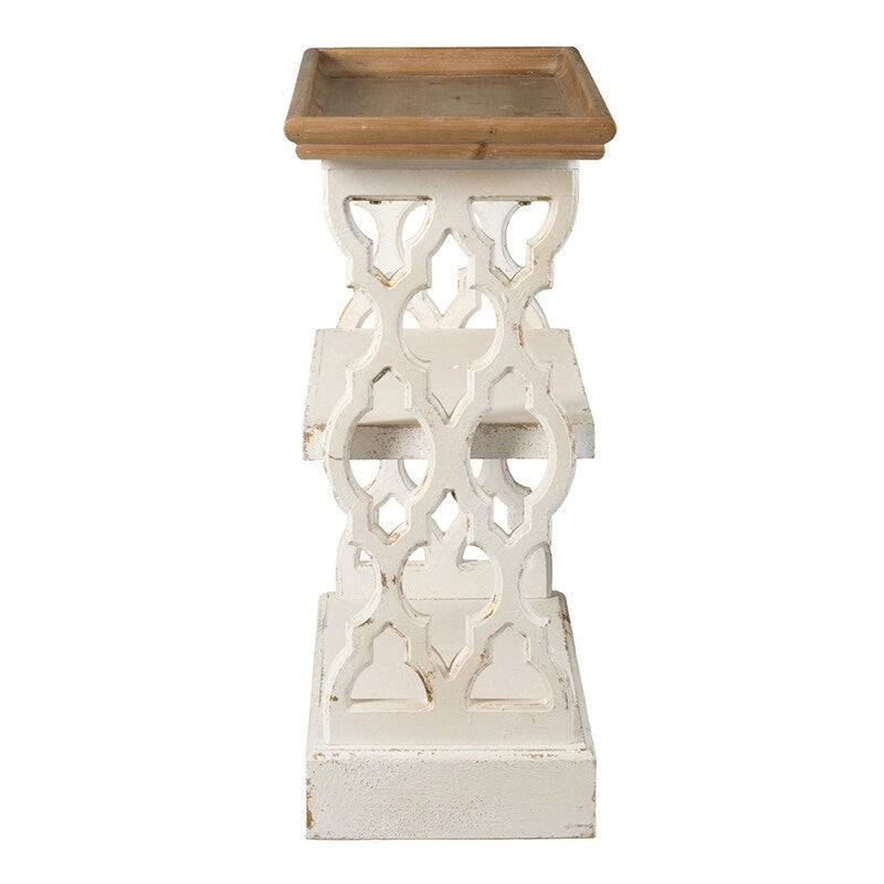 Console en bois vieilli avec étagère à trois niveaux et plateau de service – Blanc antique