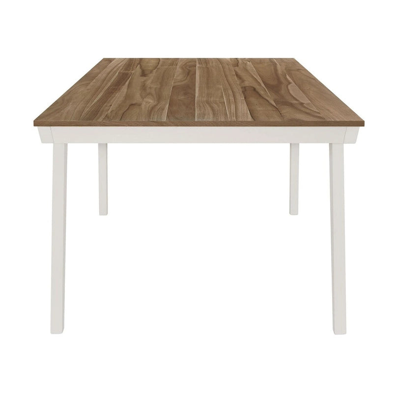 Table à manger rectangulaire en acacia naturel et blanc cassé avec pieds évasés