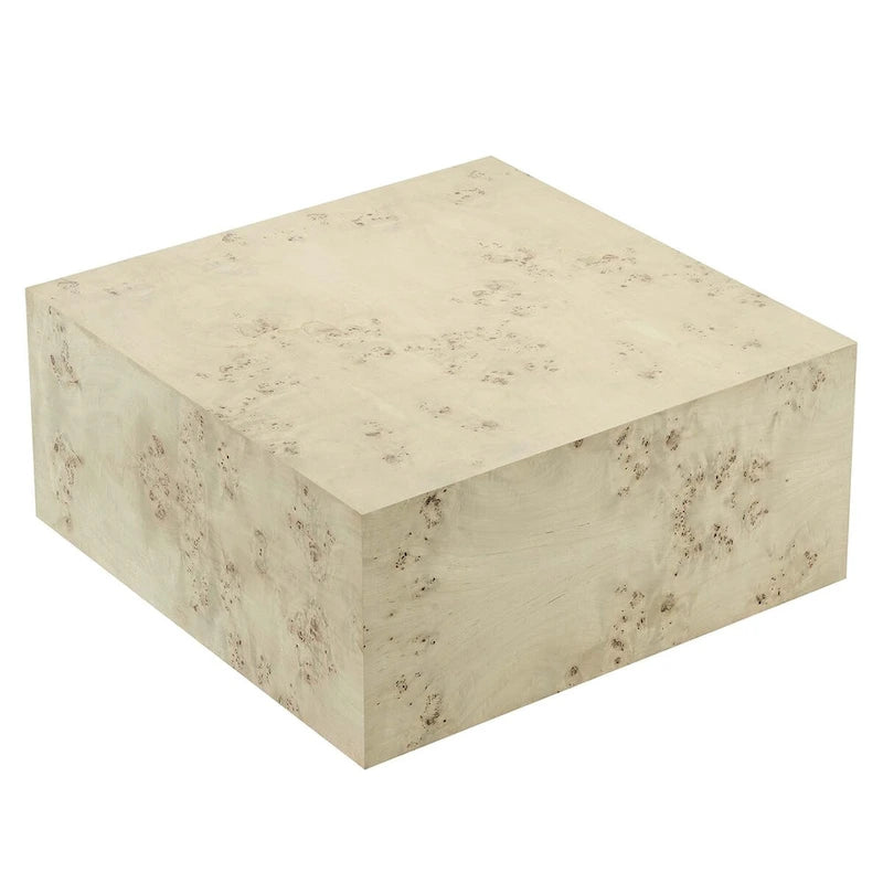 Table basse carrée en placage de loupe de 36 pouces avec pieds réglables