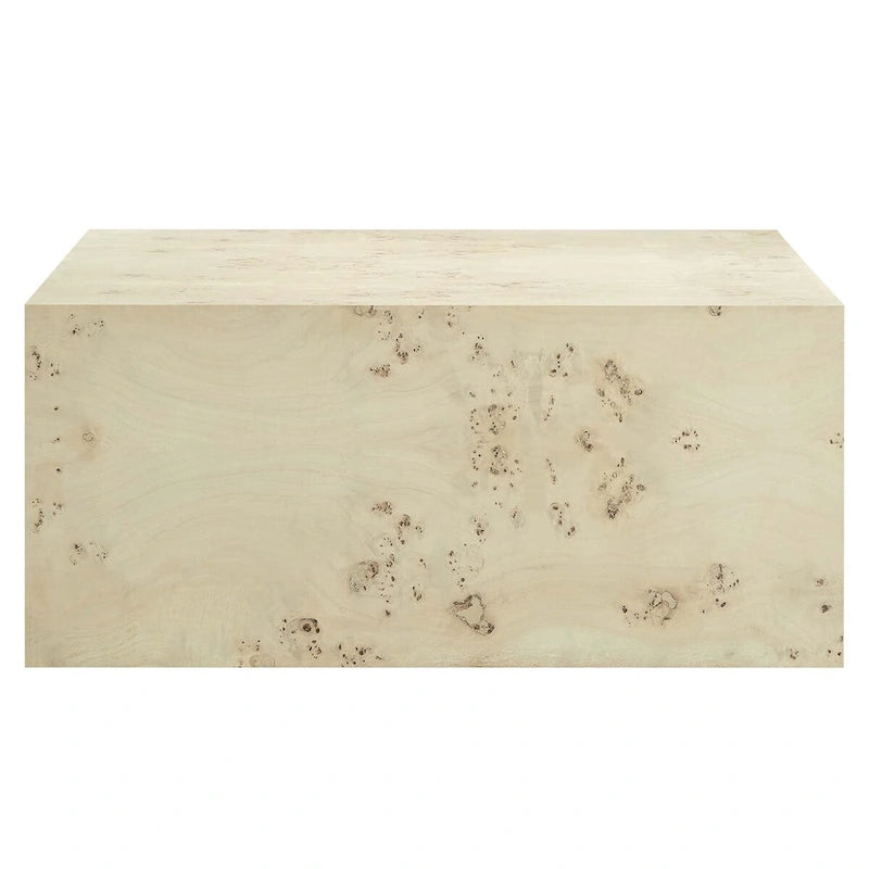 Table basse carrée en placage de loupe de 36 pouces avec pieds réglables