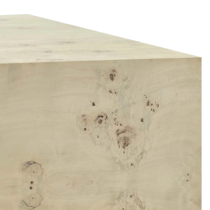 Table basse carrée en placage de loupe de 36 pouces avec pieds réglables