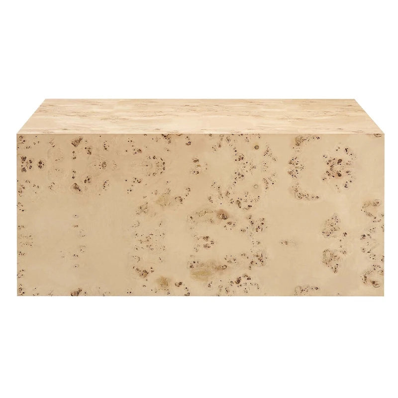 Table basse carrée en placage de loupe de 36 pouces avec pieds réglables