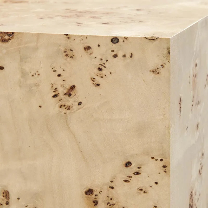 Table basse carrée en placage de loupe de 36 pouces avec pieds réglables