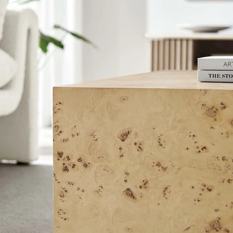Table basse carrée en placage de loupe de 36 pouces avec pieds réglables