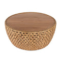 Table basse tambour ronde en rotin et jacinthe d'eau