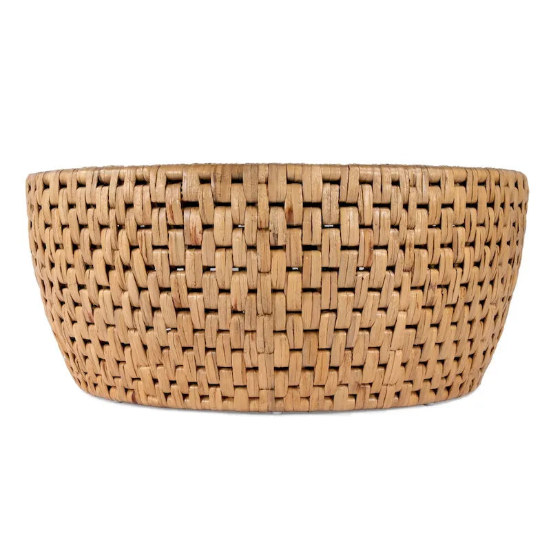 Table basse tambour ronde en rotin et jacinthe d'eau