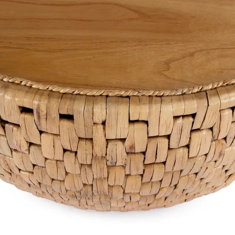 Table basse tambour ronde en rotin et jacinthe d'eau