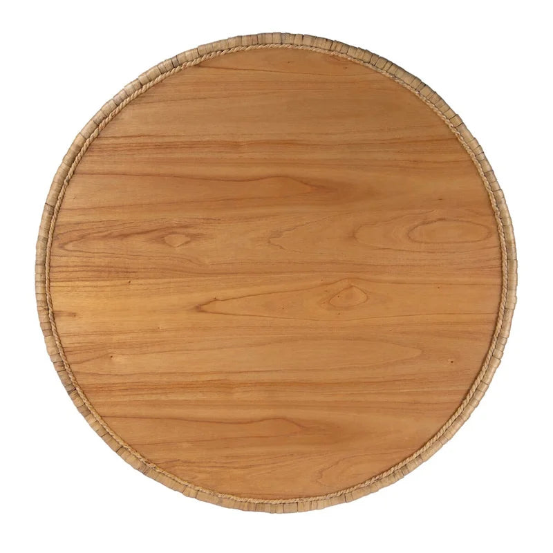 Table basse tambour ronde en rotin et jacinthe d'eau