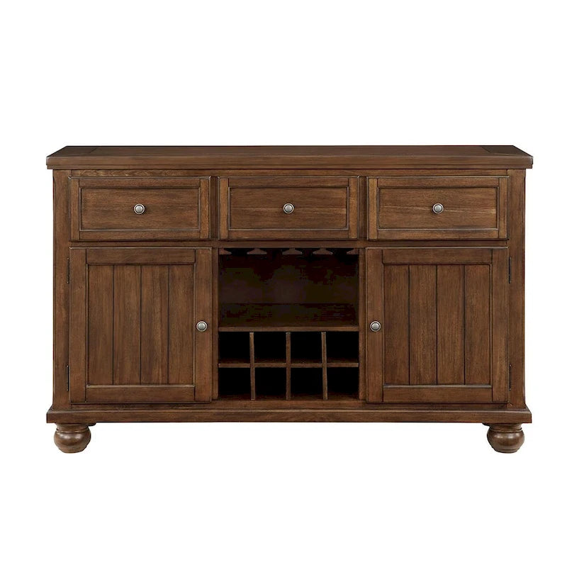 Buffet en noyer avec 3 tiroirs, 2 portes et rangement pour le vin