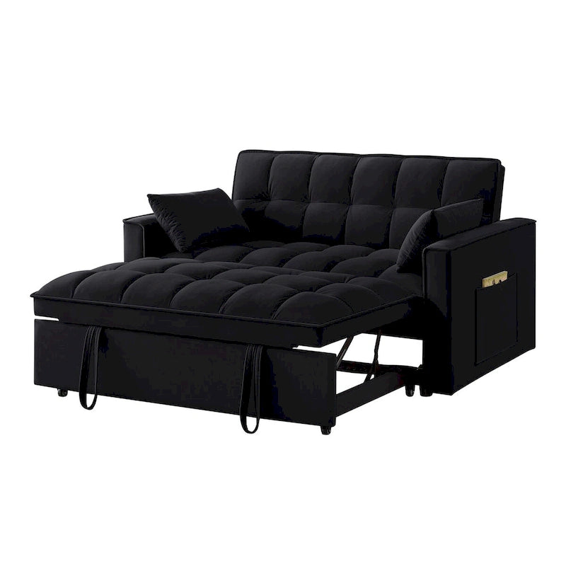 Canapé-lit convertible en velours 4-en-1 avec dossier inclinable et poches latérales