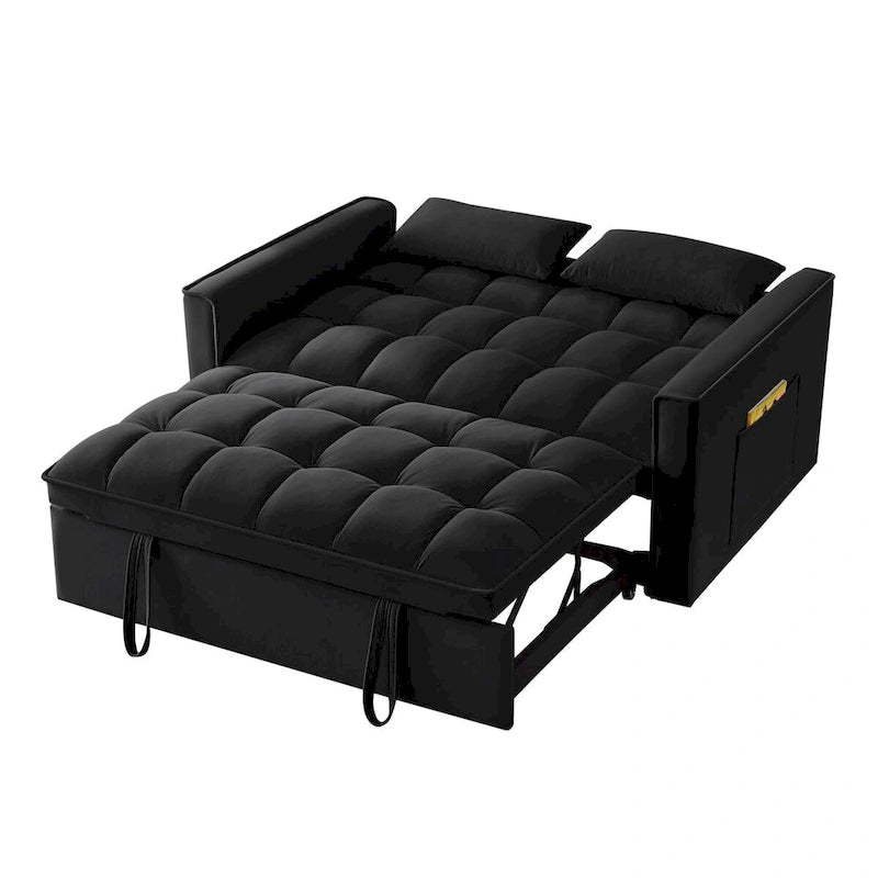 Canapé-lit convertible en velours 4-en-1 avec dossier inclinable et poches latérales