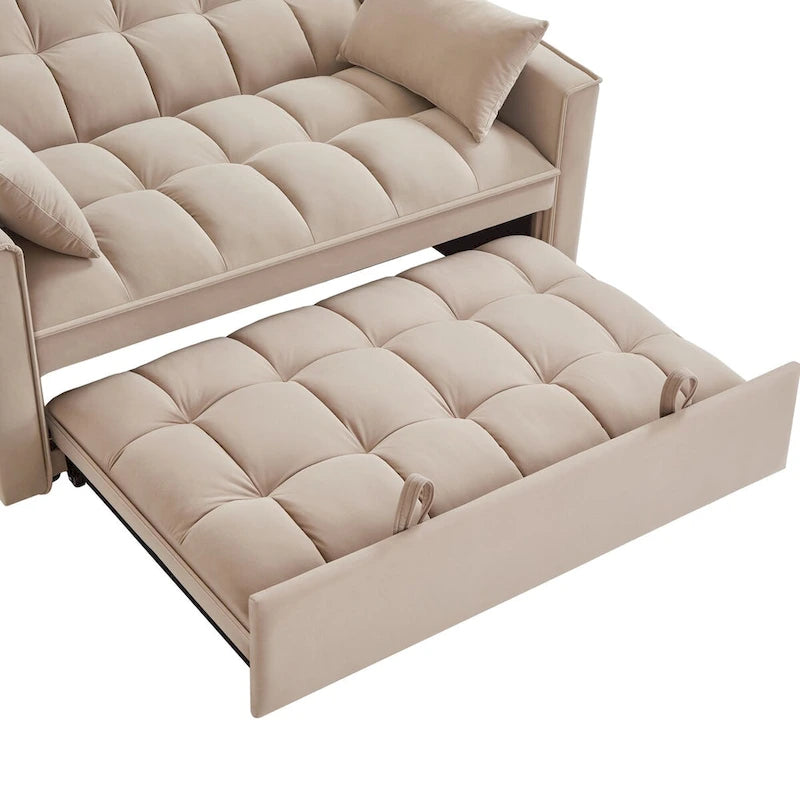 Canapé-lit convertible en velours 4-en-1 avec dossier inclinable et poches latérales