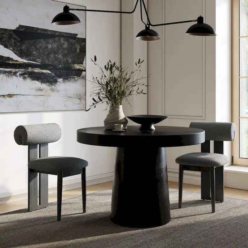 Table à manger ronde moderne en béton noir avec pied central
