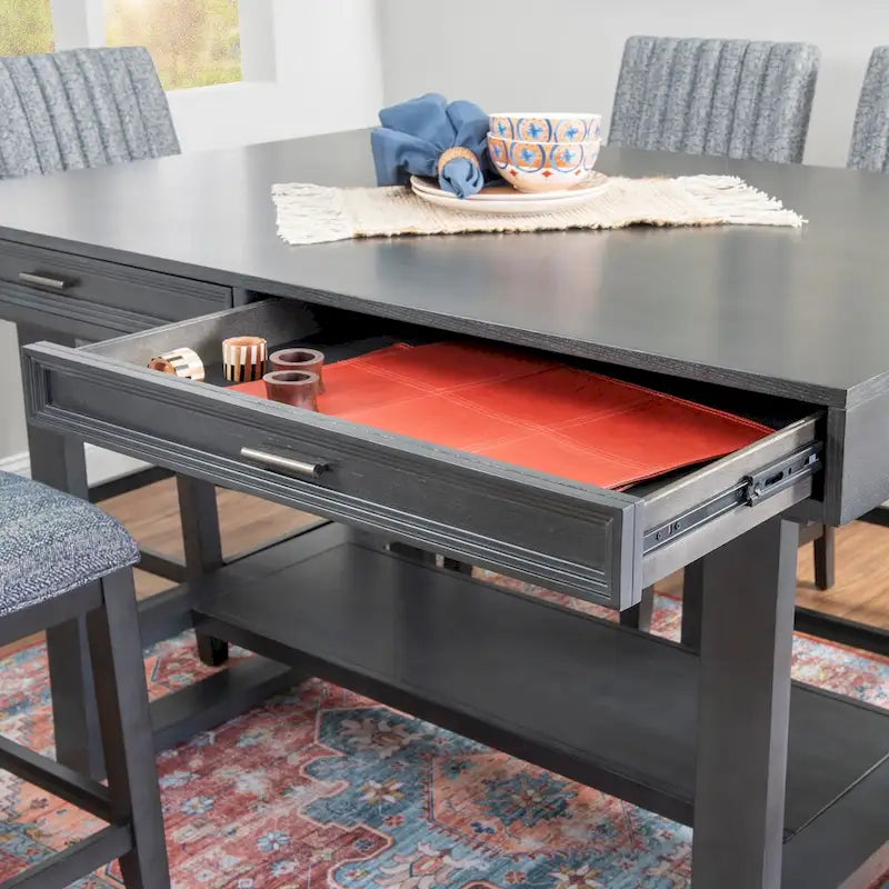 Table à manger hauteur comptoir avec rangement – Charbon vieilli