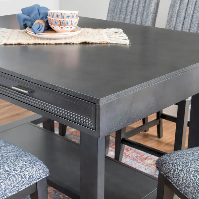 Table à manger hauteur comptoir avec rangement – Charbon vieilli